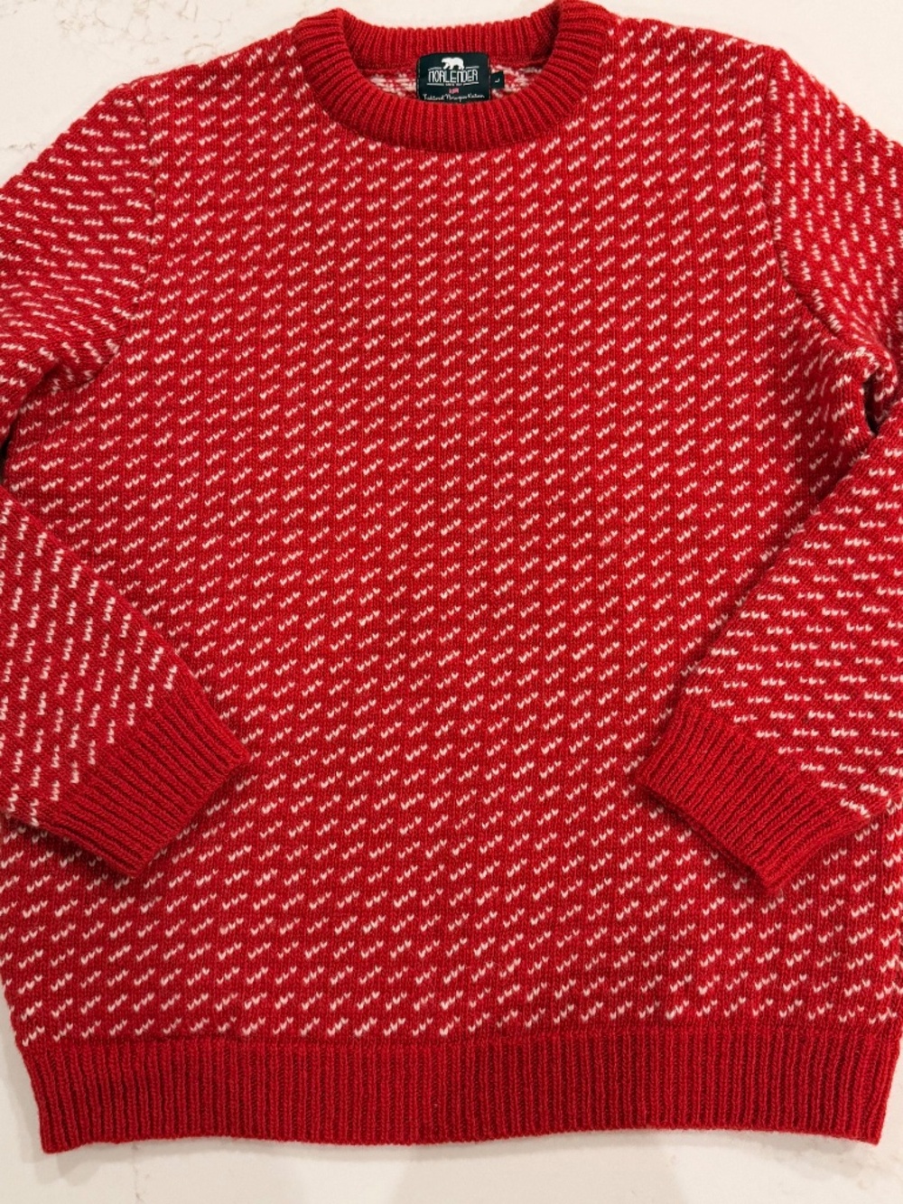 Norleender Norwegian Wool Sweater L Red White Nordic Fair Isle 100% Wool Norway